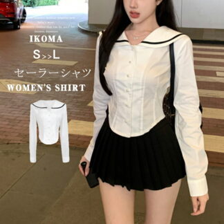 セーラーカラーブラウス シャツ ブラウス OL オフィス セレブ 細身 トップス 通勤 かわいい 大人 レディース 長袖 無地 白ブラウス 秋 冬 白シャツ