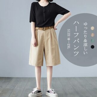 ハーフパンツ 夏 レディース パンツ 膝丈 ５分丈 ショートパンツ ミディアム丈 ボトムス ミニボトム ウエストゴム ガウチョパンツ 春夏 ワイドパンツ ハイウエスト 薄手 ショート丈 ポケッ