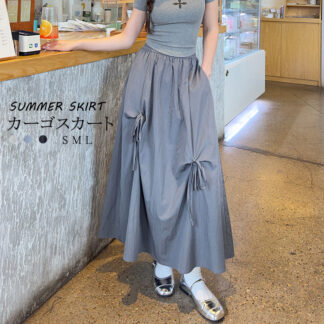 カーゴスカート レディース 春夏 ロングスカート リボン ロング カーゴ ワークスカート スカート Aライン ボトムス マキシスカート ストリート Aラインスカート ハイウエスト きれいめ 薄