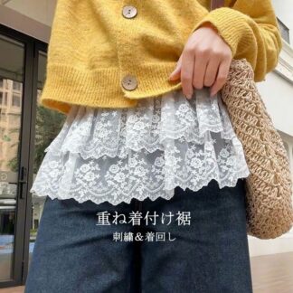 付け裾 レイヤード レディース 重ね着 刺繍 レース つけ裾 着け裾 スカート フェイクレイヤード 裾フリル ウエストゴム ミニスカート レイヤードインナー レイヤードトップス レーススカ