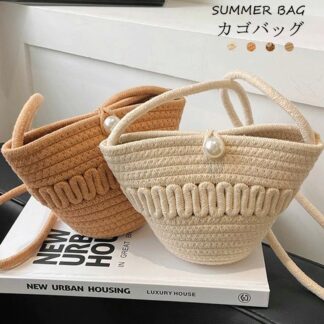 かごバッグ レディース 夏 カゴバッグ 小きめ ハンドバッグ 春夏 ショルダーバッグ トートバッグ 編みバッグ 大容量 レジャーバッグ かばん 手提げ 2WAY サマーバッグ ナイロン カ