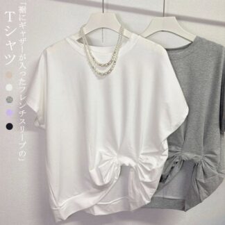 半袖tシャツ レディース 夏 タック Tシャツ ロングＴシャツ ゆったり ラウンドネック 半袖トップス 半袖 ドルマン袖 不規則 半袖Tシャツ 春夏 白Tシャツ 着回し 体型カバー Uネック