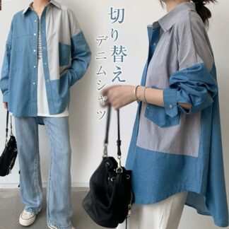 デニムシャツ ブラウス レディース デニム シャツ 切り替え 長袖 春 秋 トップス 羽織り フェミニン 大きいサイズ 着回し シンプル おしゃれ 大人 こなれ感 早春 幅広カフス カジュアル