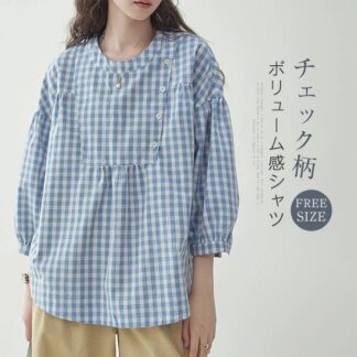 シャツ ブラウス レディース チェック柄 パフスリーブ トップス 柔らかい 薄手 ボタンあり 長袖 ボリューム感 オフィス 通勤 OL 女性らしい おしゃれ 韓国風 カジュアル 大人