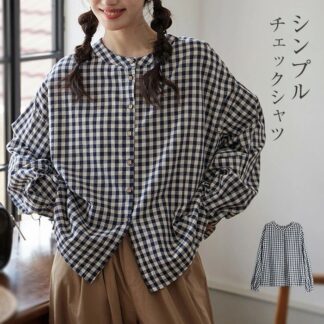 シャツ ブラウス レディース チェック トップス 柔らかい 薄手 ボタンあり 長袖 ボリューム感 オフィス 通勤 OL 女性らしい おしゃれ 韓国風 カジュアル 大人