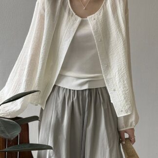 シャツ UVカット レディース シアーシャツ カーディガン 無地 長袖 前開き 夏 羽織り ブラウス トップス 日焼け防止 涼しい ショート丈 シースルー 透け感 薄手 春夏 ママ 軽 サマー