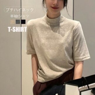 tシャツ 半袖 レディース ハイネック 半袖Tシャツ 半袖tシャツ モックネック 半そで カットソー トップス ストレッチ プチハイネック ゆったり カジュアル プルオーバー Ｔシャツ 大きいサイズ