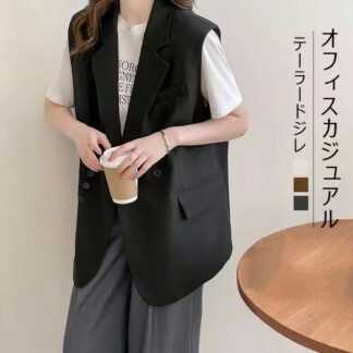 ジレ レディース ベスト 前開き きれいめ カーディガン テーラード ノースリーブ ジャケット フォーマル オフィス アウター 薄手 トップス 羽織り 仕事 オフィスカジュアル ノーカラー