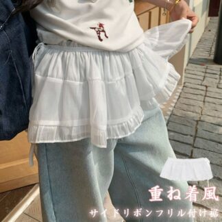 レイヤード スカート 重ね着 ミニ丈 レディース 重ね着風 つけ裾 付け裾 無地 ミニスカート ボトムス インナー フェイクレイヤード 腹巻 リボン 体型カバー きれいめ フレア フレアスカー