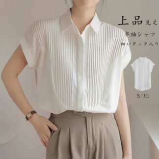 半袖 シャツ ブラウス レディース シャツブラウス 半袖ブラウス 半袖シャツ トップス 半袖トップス ピンタック タック チュニック 夏 折り襟 ゆったり 前開き 白シャツ ホワイト きれ
