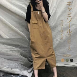 ジャンパースカート サロペット レディース ワンピース スカート ストラップ ロングスカート Aライン フレア オールインワン 体型カバー 薄手 細見え マキシ丈 オーバーサイズ キャミワンピ