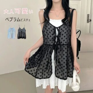 シアー ビスチェ レース キャミソール レディース ペプラム フレア リボン きれいめ キャミビスチェ レイヤード Vネック おしゃれ トップス タンクトップ 花柄 透け感 ガーリー ブラ