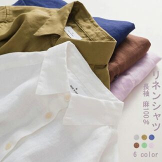 リネンシャツ レディース 襟付き 長袖 長袖シャツ リネン トップス シャツ Tシャツ 小襟 麻100％ 軽い 薄い 無地 折襟 白シャツ ロング丈 通気性 大きいサイズ OL シンプル おしゃ