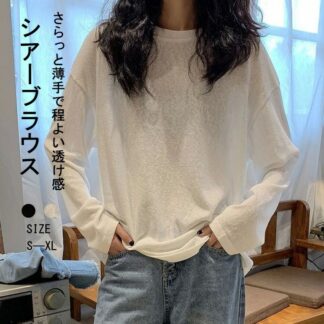 シアートップス レディース ブラウス シアー シアーシャツ ロンT レイヤード シースルー トップス tシャツ シアーロンT シアーブラウス カットソー 重ね着 ラウンドネック 体型カバ 長袖