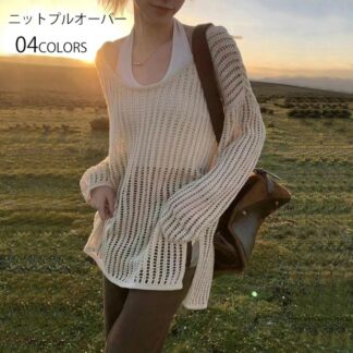 ニット セーター ブラウス レディース 春 夏 透け感 メッシュニット メッシュ シースルー ルーズシルエット ゆったり 日焼け止め UV対策 トップス レイヤード 重ね着 オシャレ