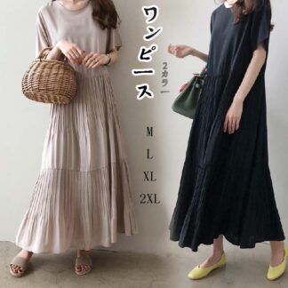 春夏 人気 新作 韓国 レディース ロングワンピース 半袖 シャツ ドレス 女性 無地 プリーツスカート 氣質 大人 お母さん 上品 ファッション 普段着 結婚式 二次 通勤 日常 L XL 2X