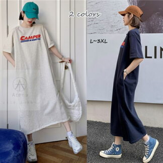 ロングワンピース きれいめ レディース 半袖 夏 春 秋 膝丈 大人 ロング丈 Tシャツ ワンピース 黒 灰 ブラック シンプル マタニティワンピース ひざ下 膝下 上品 コットン 綿 大きめ