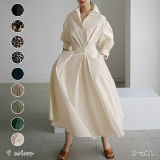 9色 ワンピース 秋 きれいめ ロング マキシワンピース シャツワンピース 秋物 長袖 春 リラックス ヒョウ柄 半袖 無地 体型カバー Vネック 大きいサイズ Aライン お マタニティー