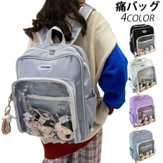 痛バッグ カバン 鞄 レディース ガールズ リュック 大容量 缶バッチ デイリー 通学 学生 ビニールバッグ ヲタバ 痛バ クリアバッグ 見せバッグ オタクバッグ カジュア 透明バッグ