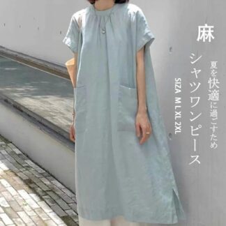 シャツワンピース 夏 レディース リネン 半袖 リネンワンピース Aライン ロングワンピース ロング ワンピース 半袖ワンピース フレア ワイド マキシワンピース 大きいサイズ カジュ 綿麻