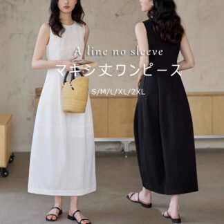 ワンピース ノースリーブ ロング丈 フォーマル レディース 春 夏 コクーンワンピース ワンピ ノースリーブワンピース クルーネック マキシワンピ マキシ丈 ロングワンピ タンクトップ 夏服