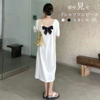 Tシャツワンピース 半袖 レディース 夏 ストレートワンピース フレア Tシャツ ロング ワンピース tシャツワンピ ラウンドネック サイドスリット 背中空き 春夏 落ち感 大きいサ