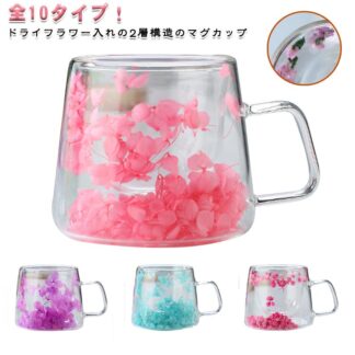 きれいめ ガラスカップ 可愛い ドライフラワーグラスカップ 耐熱ガラス 取っ手付き コーヒーカップ 二重グラス 200ML ダブルウォールグラス 二重構造 ティーカップ 真空断熱 ドライフラワー付き