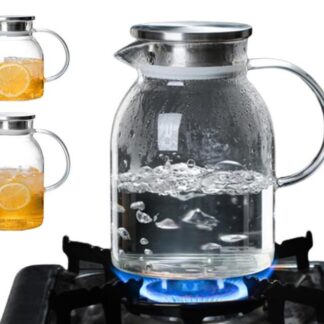 ガラスピッチャー 耐熱 1200ml 1800ml 2000ml 直火 直火電気ケトル対応 ガラスポット ガラスケトル ティーポット 耐熱ガラス ホウケイ酸ガラス ステンレス茶こし一体型蓋 洗