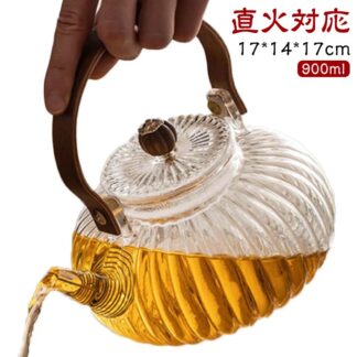 耐熱ガラス ティーポット クルミ持ち手 ガラス製ポット 急須 ガラス急須 耐熱 ガラス ポット 直火対応 直火可 紅茶ポット ケットル 大容量 900ML 透明 やかん