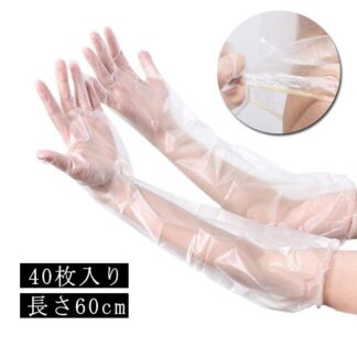 手袋 使い捨て手袋 40枚入り キッチン ゴム手袋 使い捨て プラスチックグローブ プラスティックグローブ ロング 作業用 長い 掃除 トイレ掃除 浴室 食器洗い
