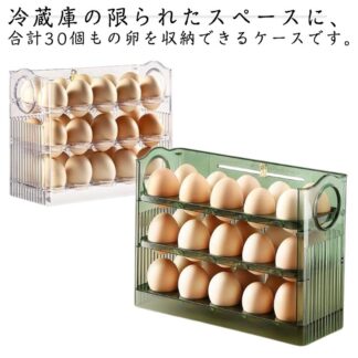 2層 冷蔵庫用 卵ケース クリア 卵ホルダー 卵容器 取り出し便利 清潔 家庭用 卵収納 エッグホルダー 30枚入れ たまごケース 引き出し 省スペース 大容量 卵 キッチン収納 コンパクト 軽