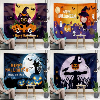 ハロウィン タペストリー イベント パーティー 黒猫 かぼちゃ 装飾 月 ホラー 魔女 ロゴ パンプキン モチーフ ポスター 大きい 絵 壁 インテリア 布 背景布 ファブリックポスター 部屋