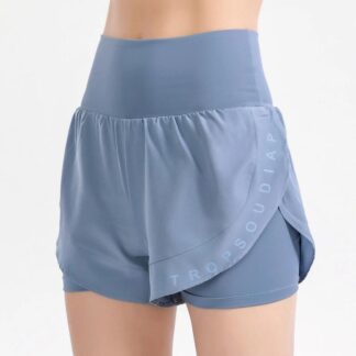レディーススポーツショートパンツ 二層インナー付き 短め丈 ジムパンツ 薄手 レディーススポーツウェア ストレッチ 通気性 速乾性 運動 ヨガ ピラティス ウォーキング ジョギング ジム
