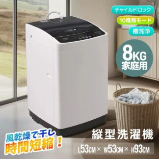 洗濯機 縦型洗濯機 8kg 家庭用 大容量 キレイ タイマー コンパクト 一人暮らし 節電 ステンレス槽 まとめ洗い 脱水 ホワイト 洗濯物きれい 引越し 単身 部屋干し