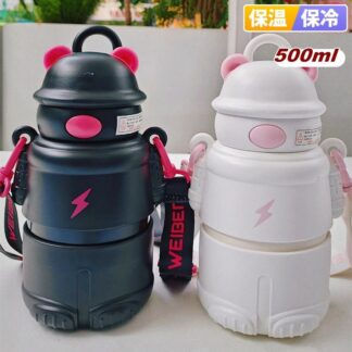 水筒 保冷 保温 ストロー 直飲み ベルト付き ステンレスボトル 500ml ワンタッチ スポーツボトル 魔法瓶 真空ボトル ステンレス ボトル 保温ボトル 大人 漏れない おしゃれ 持ち運