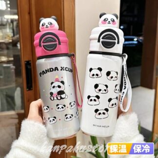 水筒 パンダ 可愛い 真空 断熱 600ml ステンレスボトル ストロー 魔法瓶 保冷 保温 真空ボトル ワンタッチ ウォーター スポーツボトル ステンレス ボトル 保温ボトル キッズ 大人 男