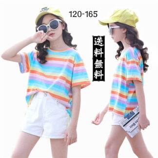 キッズ 半袖Tシャツ 女の子 ボーダー柄 Tシャツ 韓国子供服 子供トップス 可愛いTシャツ 120cm 130cm 150cm 160cm 165cm 140cm