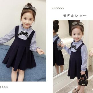 韓国子供服 キッズ ワンピース 女の子 長袖 ボーダー柄 シャツ 入学式 子供服 子供 子どもワンピース フォーマル こどもワ 可愛いリボン