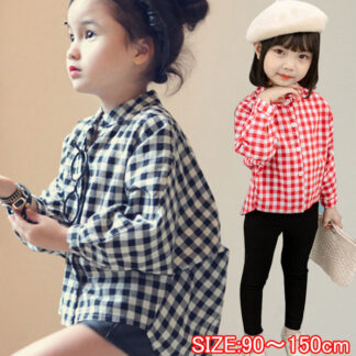 シャツ 子供服 ギンガムチェック 女の子 キッズ ブラウス トップス 韓国子供服 長袖 白黒チェック 春 秋 冬 90 100 110 130 140 150cm 120