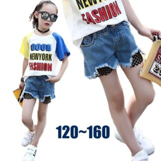 夏 ボトムス 女の子パンツ ストレッチデニム ショーパン 短パン ズボン ダメージ加工 メッシュ 女の子 デニム 発表会 ストレッチデニムショートパンツ: