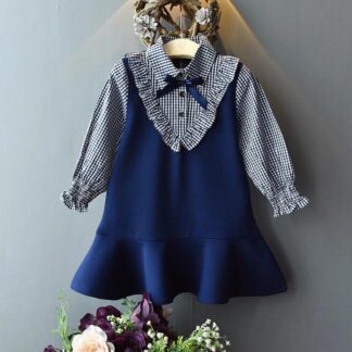 女の子 ワンピース 春秋着 女児 キッズ 長袖 チェック 少女 ドレス お姫様ドレス 赤ちゃん フォーマル 可愛い 結婚式 入園 入学 スクール 普段着 誕生日 七五三