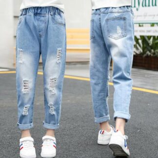 デニム パンツ ダメージ ジーンズ 女の子 ファッション感 ジーンロングパンツ 子供ボトムス キッズ用 カジュアルパンツ 110 120 パンツダメージ加工