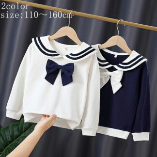 長袖トップス 女の子 tシャツ 綿 プルオーバー カットソー キッズファッション トップス セーラー服 子供服 春服 こども マリン風 可愛い 秋服