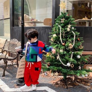 クリスマスの新作 おしゃれで上品で甘い 丸首 チェックのセーター クリスマスカラーセーター ニット セーターの上着 女の子 男の子 子供服 90-150cm 卒園式 卒業式 七五三 秋冬季