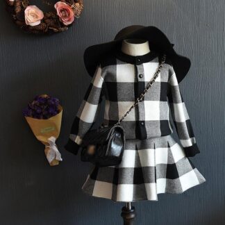 キッズ ワンピース セットアップ トップス＋ワンピース 女の子 長袖 チェック柄 千鳥格子 発表会ワンピース 入学式 子供 ドレス 秋冬 可愛い 七五三 誕生日 100 120 130 140
