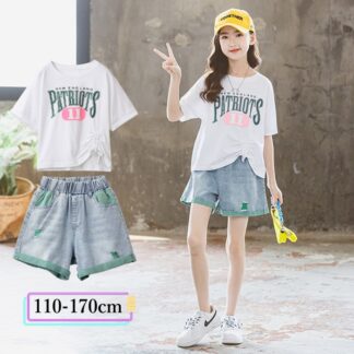 2点セット子供服 女の子 夏服 セットアップ 小学生 tシャツ デニムパンツ 子供服 半袖 コーデ 160センチ 可愛い 韓国子供服 中学生