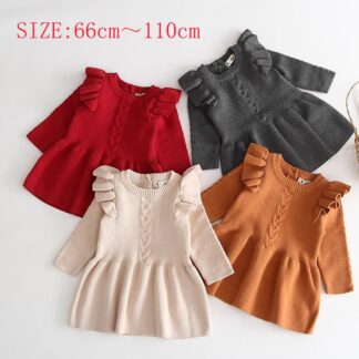 ベビー服 ニットワンピース チュニック 66cm 73cm 80cm 90cm 100cm 110cm １歳 ２歳 ３歳 フリル カジュアル シンプル 無地 子供服 長袖 姫 春 冬 女の子 ジュ