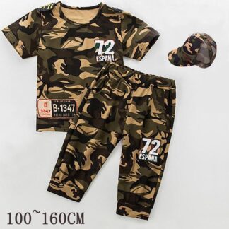 子供キッズ 上下セット Tシャツ 半袖 パンツ七分パンツ子供服 ２点セット+帽子 吸汗 速乾 迷彩 100cm 110cm 130cm 140cm 150cm 120cm