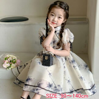 子供服 ワンピース 中華風ワンピース 中華ファッション 夏服 ホワイト ドレス おしゃれ キッズ 日常 半袖 女児 子ども 女の子 かわいい 春 秋 夏 快適 可愛い お 子供