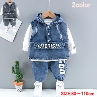 男の子 女の子ベビー服 上下セット 3点セット デニム ジャケット 子供服 80 90 100 110 セットアップ 長袖 秋服 春服 ボーイズ 女の子